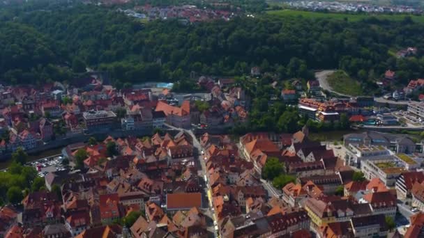 Widok Lotu Ptaka Miasto Schwaebisch Hall Niemczech Słoneczny Dzień — Wideo stockowe