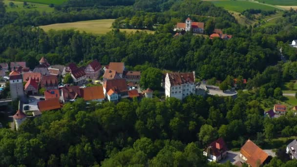Aerial View Village Castle Vellberg Germany Sunny Day Spring — Stock Video