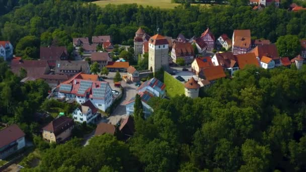 Vista Aérea Del Pueblo Castillo Vellberg Alemania Día Soleado Primavera — Vídeos de Stock