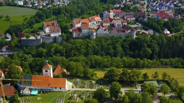 Flygfoto Över Byn Och Slottet Vellberg Tyskland Solig Dag Våren — Stockvideo