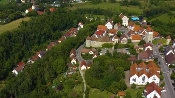 Letecký Pohled Vesnici Hrad Vellberg Německu Slunečného Jarního Dne — Stock video