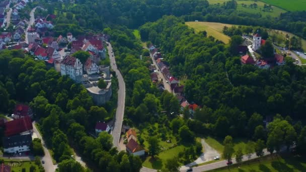 Flygfoto Över Byn Och Slottet Vellberg Tyskland Solig Dag Våren — Stockvideo