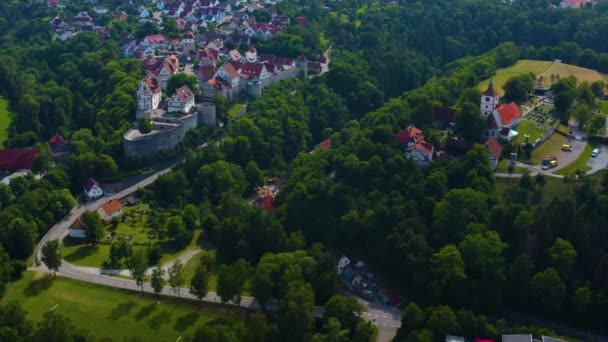 Flygfoto Över Byn Och Slottet Vellberg Tyskland Solig Dag Våren — Stockvideo