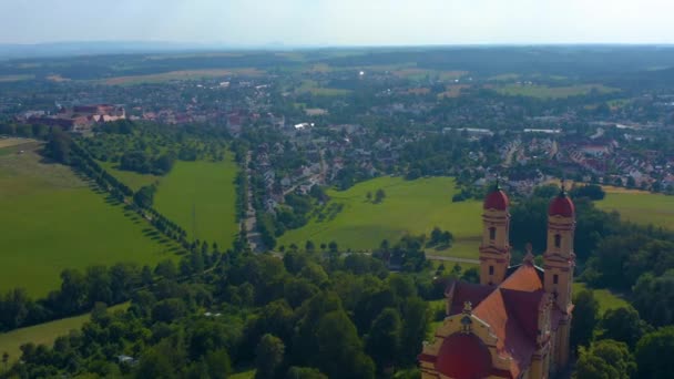 Vista Aérea Alrededor Ciudad Ellwangen Alemania Día Soleado Primavera — Vídeos de Stock