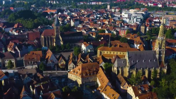 Aerial Parte Velha Cidade Esslingen Alemanha Uma Manhã Ensolarada Primavera — Vídeo de Stock