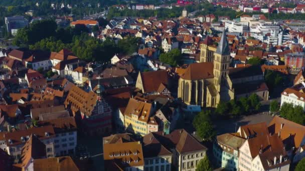 Aerial Old Part Town Esslingen Germany Early Sunny Morning Spring — Stock Video