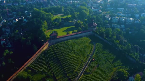 Aerial Dari Bagian Lama Kota Esslingen Jerman Pada Pagi Hari — Stok Video