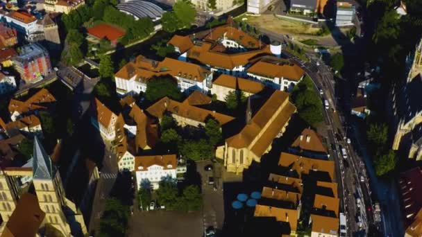 Luchtfoto Van Het Oude Centrum Van Esslingen Duitsland Een Vroege — Stockvideo