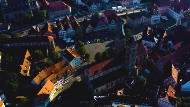 Aereo Della Parte Vecchia Della Città Esslingen Germania Primavera Mattina — Video Stock