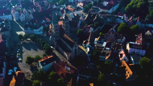 Aereo Della Parte Vecchia Della Città Esslingen Germania Primavera Mattina — Video Stock