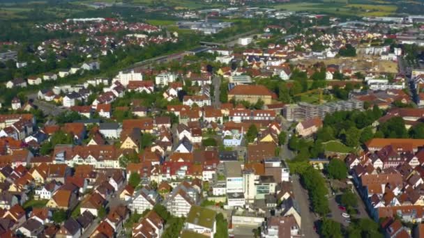 Luchtfoto Van Stad Kirchheim Onder Teck Duitsland Een Vroege Zonnige — Stockvideo