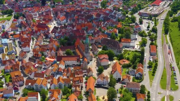 Widok Lotu Ptaka Starą Część Miasta Bad Urach Niemczech Słoneczny — Wideo stockowe