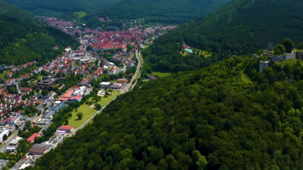 Luchtfoto Van Het Kasteel Burg Hohenurach Duitsland Stad Slecht Urach — Stockvideo