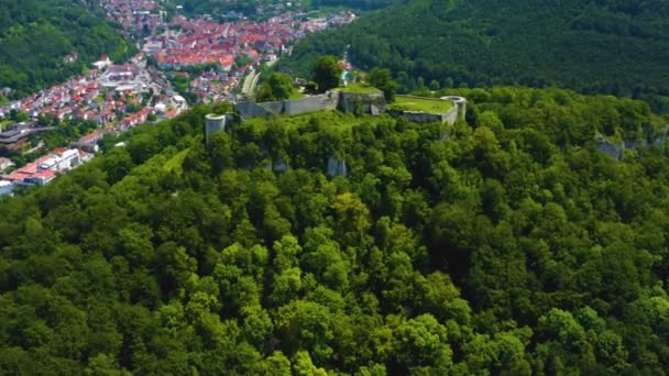 Luftaufnahme Der Burg Hohenurach Deutschland — Stockvideo