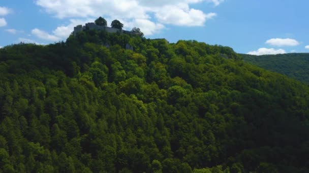 Luchtfoto Van Het Kasteel Burg Hohenurach Duitsland Stad Slecht Urach — Stockvideo