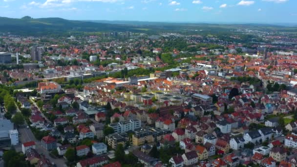 Flygfoto Över Staden Reutlingen Tyskland Solig Dag Våren — Stockvideo