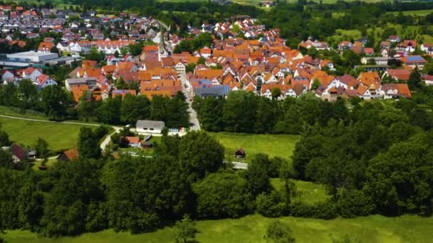 Vista Aerea Del Villaggio Aichtal Germania Una Giornata Sole Primavera — Video Stock