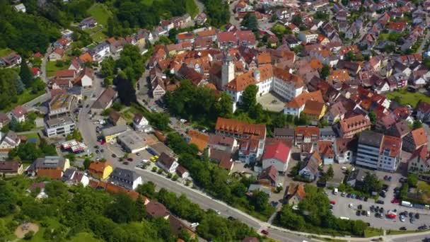 Aerial Aldeia Waldenbuch Alemanha Num Dia Ensolarado Primavera — Vídeo de Stock