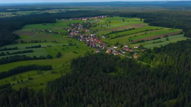 Vista Aérea Maisenbach Alemanha Câmera Amplia Lentamente Direção Aldeia Cercada — Vídeo de Stock