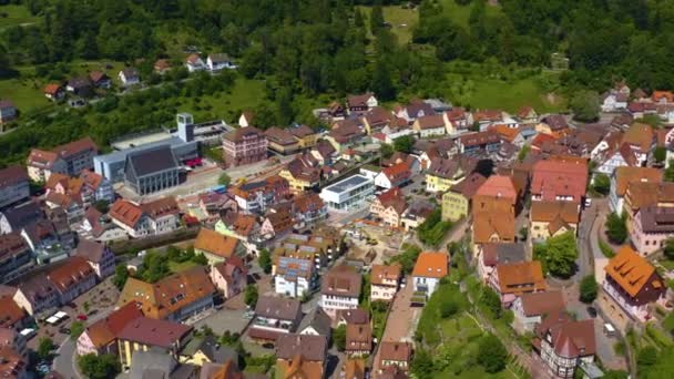 Luchtfoto Van Oude Stad Van Stad Altensteig Duitsland Een Zonnige — Stockvideo