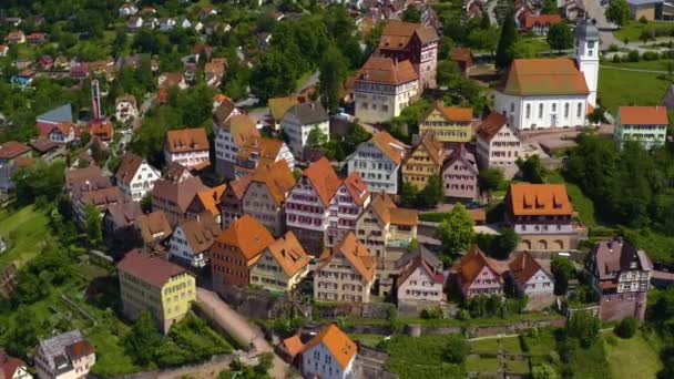 Letecký Pohled Staré Město Altensteig Německu Jaře Slunečný Den — Stock video