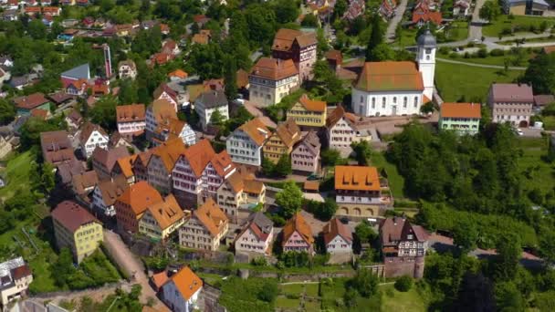 Letecký Pohled Staré Město Altensteig Německu Jaře Slunečný Den — Stock video