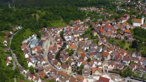 Luchtfoto Van Oude Stad Van Stad Altensteig Duitsland Een Zonnige — Stockvideo