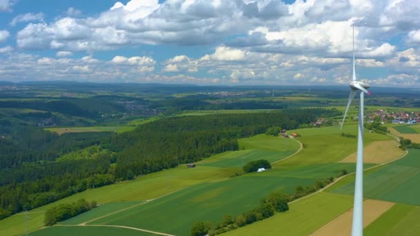Luchtfoto Van Velden Windturbine Rond Kaltenhof Duitsland — Stockvideo