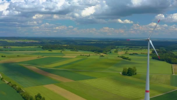 Vista Aérea Campos Turbinas Eólicas Torno Kaltenhof Alemanha — Vídeo de Stock