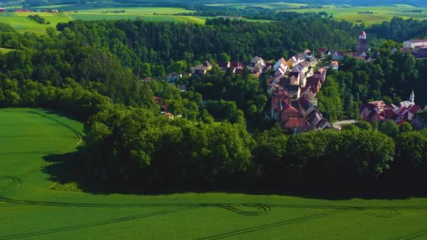 Pemandangan Udara Desa Dan Kastil Haigerloch Jerman Pada Hari Yang — Stok Video