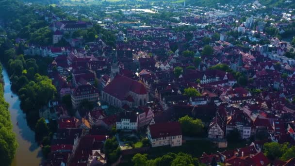 Flygplan Från Staden Tuebingen Tyskland Sen Eftermiddag Våren — Stockvideo