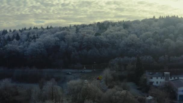 Volando Sobre Árboles Congelados Bosque Negro Una Mañana Soleada Invierno — Vídeo de stock