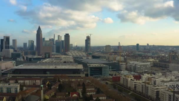 Vista Aérea Del Centro Frankfurt Messe Una Soleada Madrugada Otoño — Vídeo de stock
