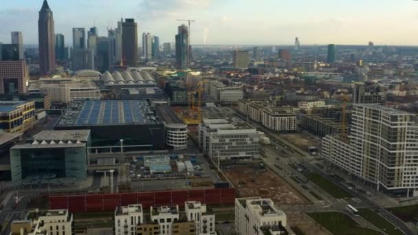 Vista Aérea Del Centro Frankfurt Una Soleada Madrugada Otoño — Vídeos de Stock