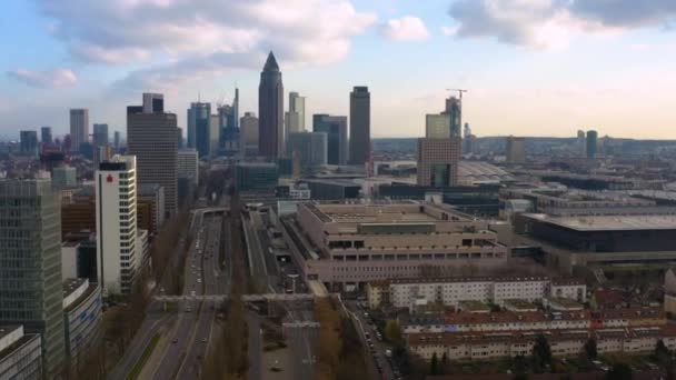 Vista Aérea Del Centro Frankfurt Una Soleada Madrugada Otoño — Vídeos de Stock