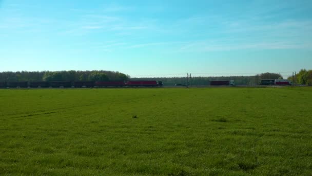 Betuweroute Train Route Netherlands Wide View Train Coming — Stock Video