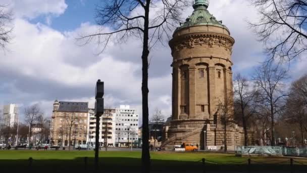 Mannheim Water Tower Friedrichsplatz Square Sunny Day Autumn — Stock Video