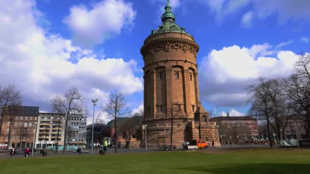 Mannheim Watertoren Friedrichsplatz Plein Een Zonnige Dag Herfst — Stockvideo