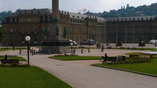 Downtown Stuttgart Německu Koenigsplatz Slunečného Dne Létě — Stock video