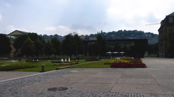 Downtown Stuttgart Alemanha Koenigsplatz Dia Ensolarado Verão — Vídeo de Stock