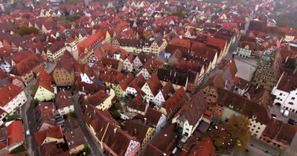 Luftaufnahme Der Historischen Stadt Rothenburg Der Tauber Einem Frühen Herbstmorgen — Stockvideo