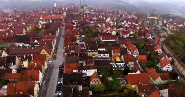 Aerial View Historic City Rothenburg Der Tauber Early Autumn Morning — Stock Video