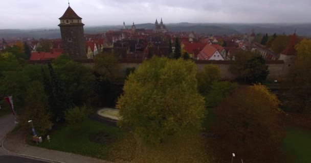 Widok Lotu Ptaka Zabytkowe Miasto Rothenburg Der Tauber Wczesnym Jesiennym — Wideo stockowe