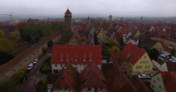 Vista Aérea Cidade Histórica Rothenburg Der Tauber Uma Manhã Outono — Vídeo de Stock