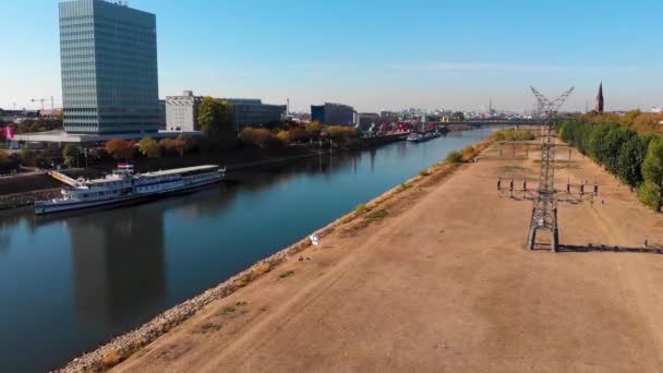 Luchtfoto Van Stad Mannheim Duitsland Een Zonnige Herfstdag — Stockvideo