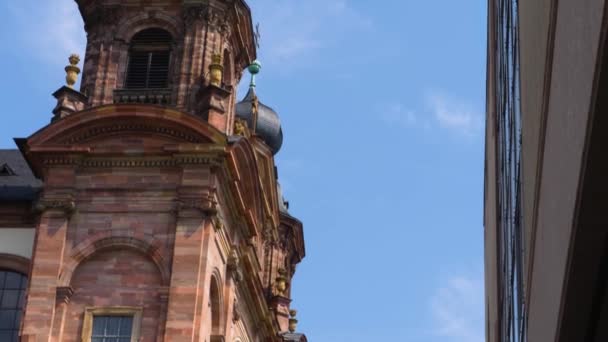 Utsikt Över Jesuitkyrkan Staden Mannheim Tyskland Solig Dag Sommaren — Stockvideo