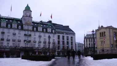 Norveç 'in Oslo şehrinde Kışın güneşli bir günde.