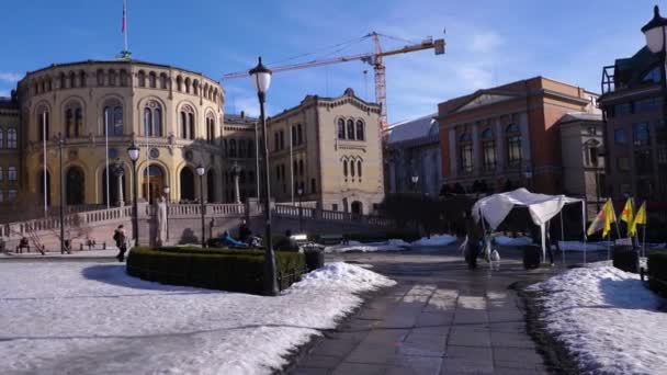 Norveç Oslo Şehrinde Kışın Güneşli Bir Günde — Stok video