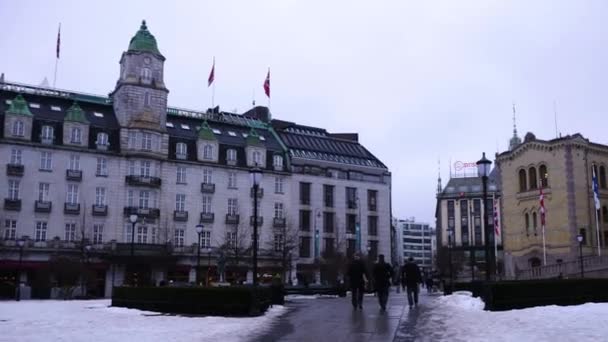 Centre Ville Oslo Norvège Par Une Journée Ensoleillée Hiver — Video