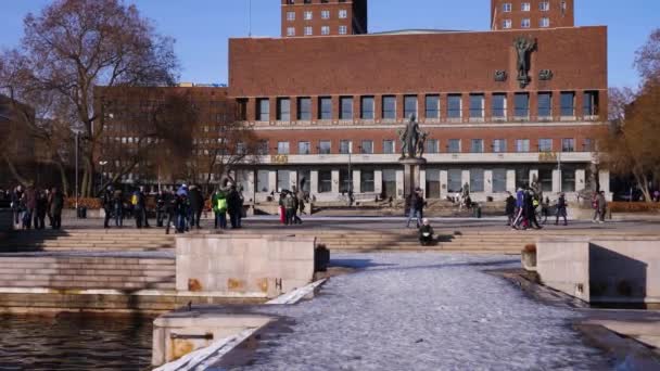 Downtown Oslo City Hall Norway Sunny Day Late Winter — Stock Video